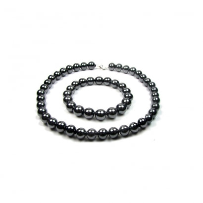 Black Hematite Gemstone Necklace and Bracelet Set and 925 Silver