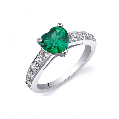 Ring mit herzförmigem Smaragd in 925-Sterlingsilber 1 cts