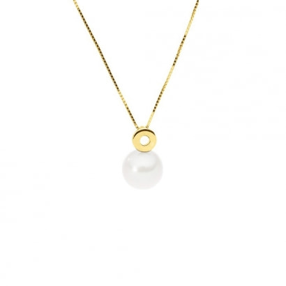 Collana in oro giallo 375/1000 e perla coltivate bianca