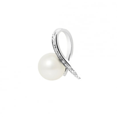 White Freshwater Pearl, Diamonds Pendant and White Gold 750/1000