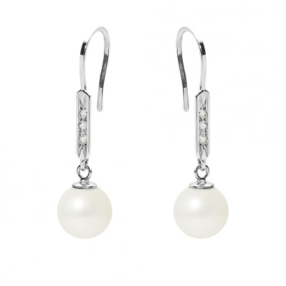 White Freshwater Pearl, Diamonds Dangling Earrings and white gold 750/1000