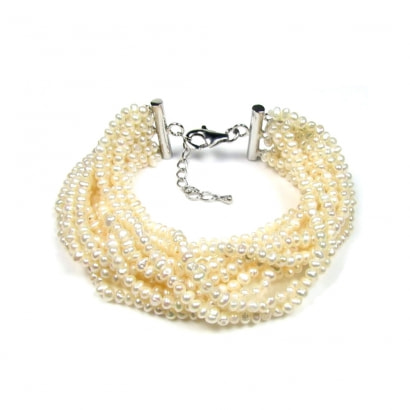 White multi rows Freshwater Pearls Bracelet and Silver Clasp