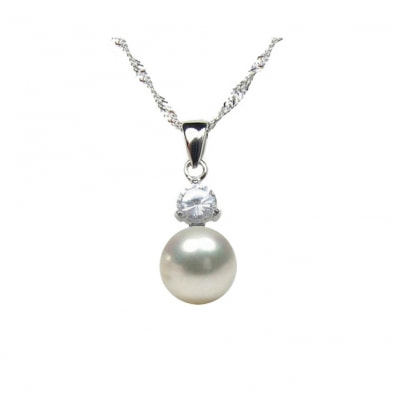 White Freshwater Pearl Cubic Zirconia Pendant and Silver