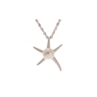 White Freshwater Pearl Starfish Pendant and Silver Mounting 