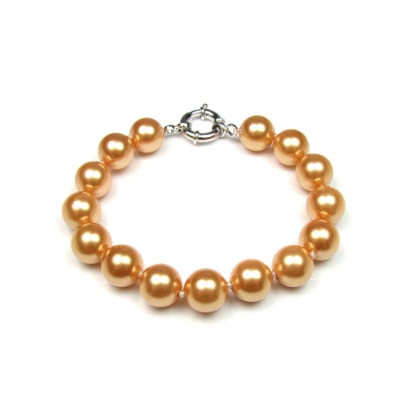 Golden Imitation pearls in reconstituted mother-of-pearl Bracelet and Silver Clasp