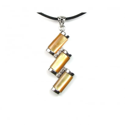 Yellow Mother of Pearl and sparkling Cz Stone Rectangles Pendant 