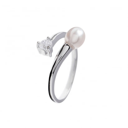 Black or White Freshwater Pearl and Cz Stone Adjustable Ring