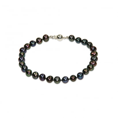 Bracelet Perles de culture Noires et Fermoir Argent 925