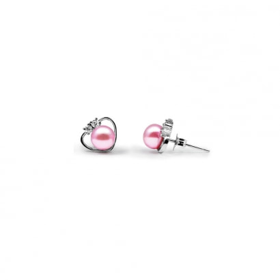 Pink Freshwater Pearl Heart Earrings and white Gold plated Mounting