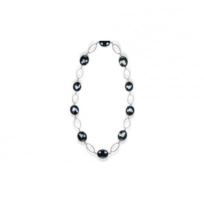 Black Crystal Necklace and Silver Plated 