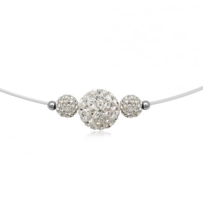 Invisibile Nylon Collar 3 Perle di bianco di cristallo e argento 925
