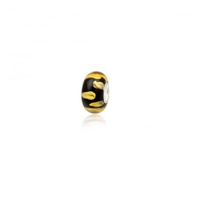 Black and Yellow Murano Glass Charms Bead and 925 Silver 