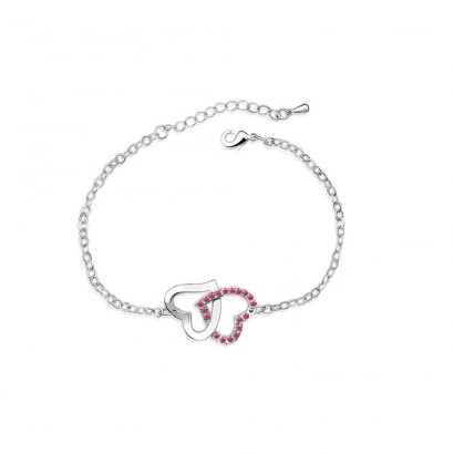 Double Heart Bracelet made with a Pink Crystal from Swarovski