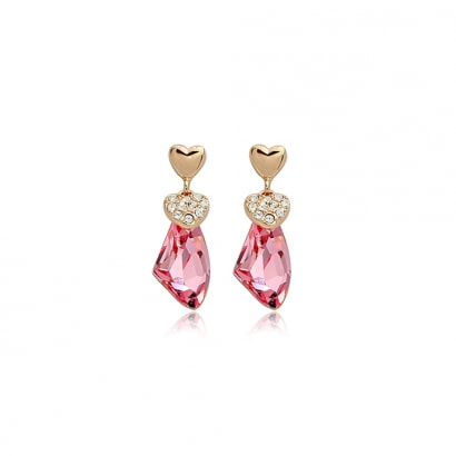 Heart Dandling Earrings made with a Pink Crystal from Swarovski