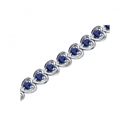2.75 cts Blue Sapphire Heart Bracelet and 925 Silver