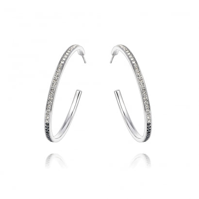 White and Black Swarovski Crystal Elements Hoop Earrings