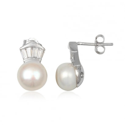 Ohrringe mit weißen Perlen und Zirkonium-Steinen
