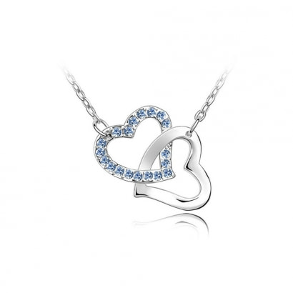 Double Heart Necklace made with a Blue crystal from Swarovski