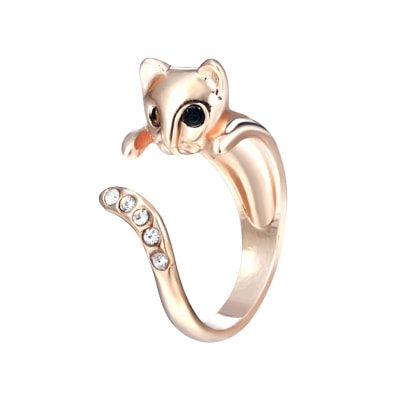 Gold Adjustable Cat Swarovski Crystal Elements Ring