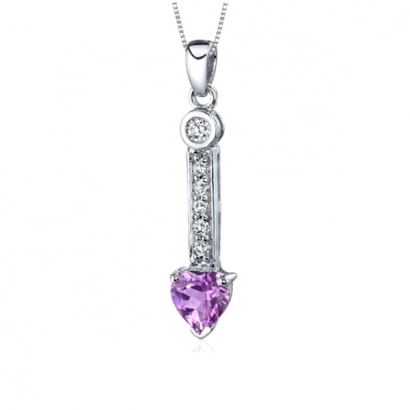 1.5 cts Pink Sapphire and Cubic Zirconia Heart Pendant and 925 Sterling Silver