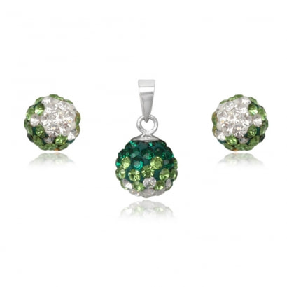 Ornamento Ciondolo e orecchini di cristallo verde e argento 925 