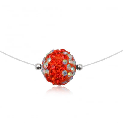 Red Bead Crystal Invisible Nylon Necklace Red and 925 Silver