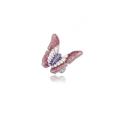 Bague Papillon Cristal Violet et Plaqué Rhodium 