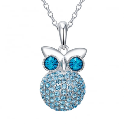 Blue Swarovski Crystal Elements Owl Pendant