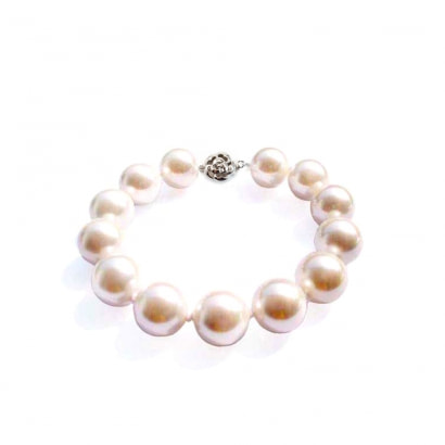 12 mm White imitation pearls in reconstituted mother-of-pearl Bracelet 