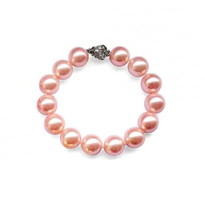 Pink Imitation pearls in reconstituted mother-of-pearl Bracelet and Silver Fower Clasp
