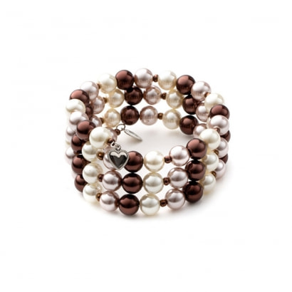 3-Rang-Armband, rhodiumüberzogen mit braunen Perlen