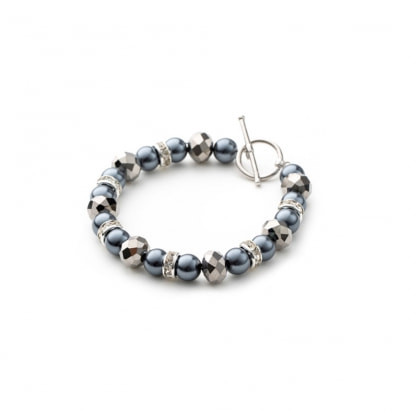 1-Rang-Armband, rhodiumüberzogen mit silbernen Perlen und weißen Kristallen