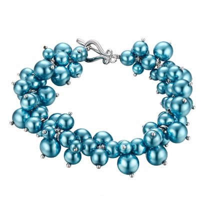 Blue Multi Pearls and Rhodium Plated Bracelet  