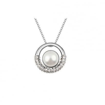 White Pearl and Crystal Circle Pendant