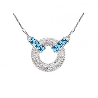 Circle Necklace made with Blue Swarovski Elements Crystal 