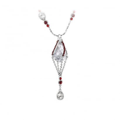 Rhodiumplattierte Halskette mit roten und weißen Swarovski Elements