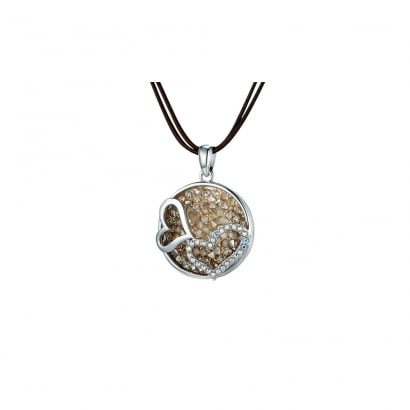 Champagne Swarovski Crystal Elements Double Hearts Necklace and Rhodium Plated