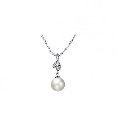 Pendentif Perle blanche et Coeur en Cristal de Swarovski Elements