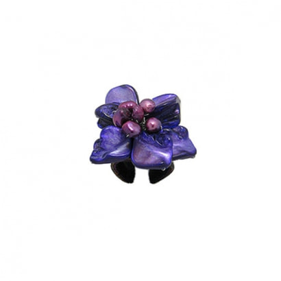 Bague ajustable Fleur Nacre et Perle Violet