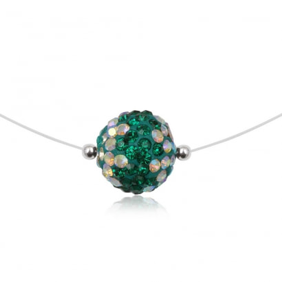 Green Crystal Bead Invisible Nylon Necklace and 925 Silver
