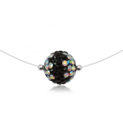 Invisible Nylon Black and White Crystal Bead and 925 Silver Necklace