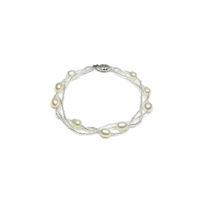 Smaller and bigger White Freshwater Pearl Twisted Bracelet and Silver Clasp