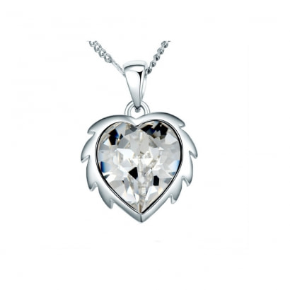 Pendentif Cœur en Lion en Cristal de Swarovski Elements Blanc et Plaqué Rhodium