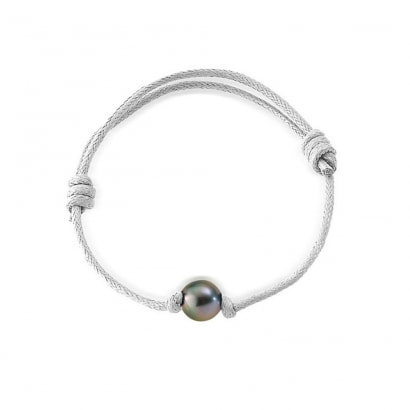 Tahitian Pearl Bracelet and White Waxed Cotton