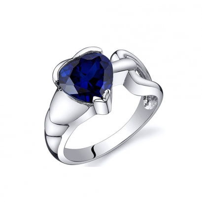 2.75 cts Blue Sapphire Heart Ring and 925 Silver