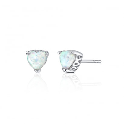 1.50 cts Opal Heart Earrings and 925 Sterling Silver