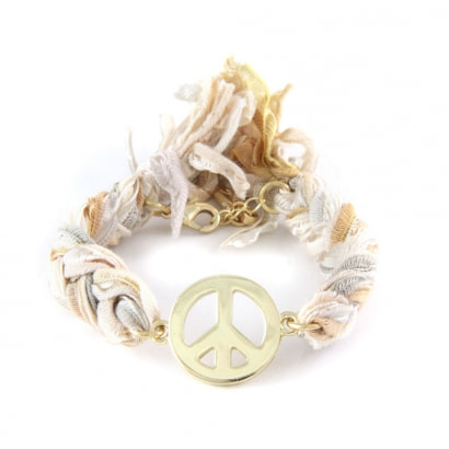 Ettika - Bracelet Peace and Love en Or Jaune et Coton Rubans Tressés Multicolor