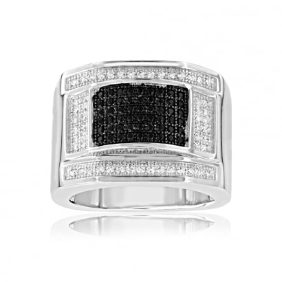 108 Black and White Swarovski Crystal Zirconia Signet Ring and 925 Silver - T7