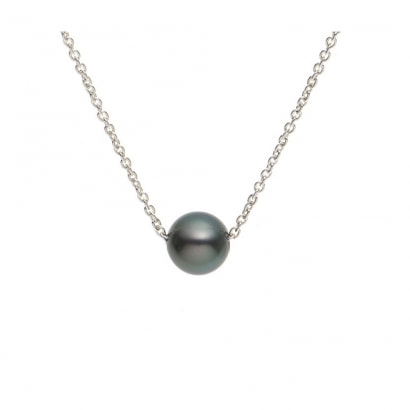 Black Tahitian Pearl Necklace and Sterling Silver 925