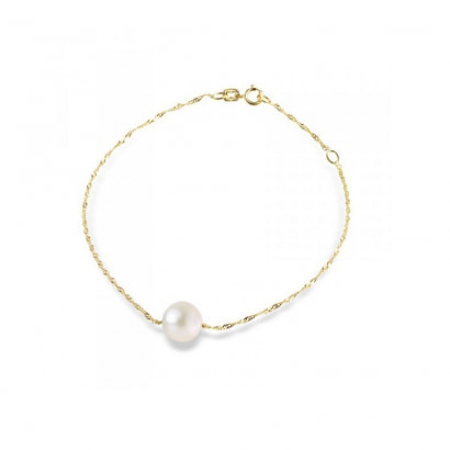 White Freshwater Pearl Bracelet and Yellow Gold 375/1000